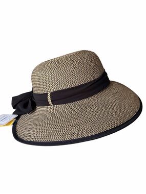 NWT San Diego Hat Company Adjustable Sun Hat Black Gold Dusted Tan with Bow